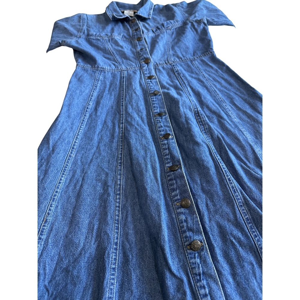 Vintage Denim Prairie Dress Button Front Western Midi Blue Size M - Picture 3 of 10